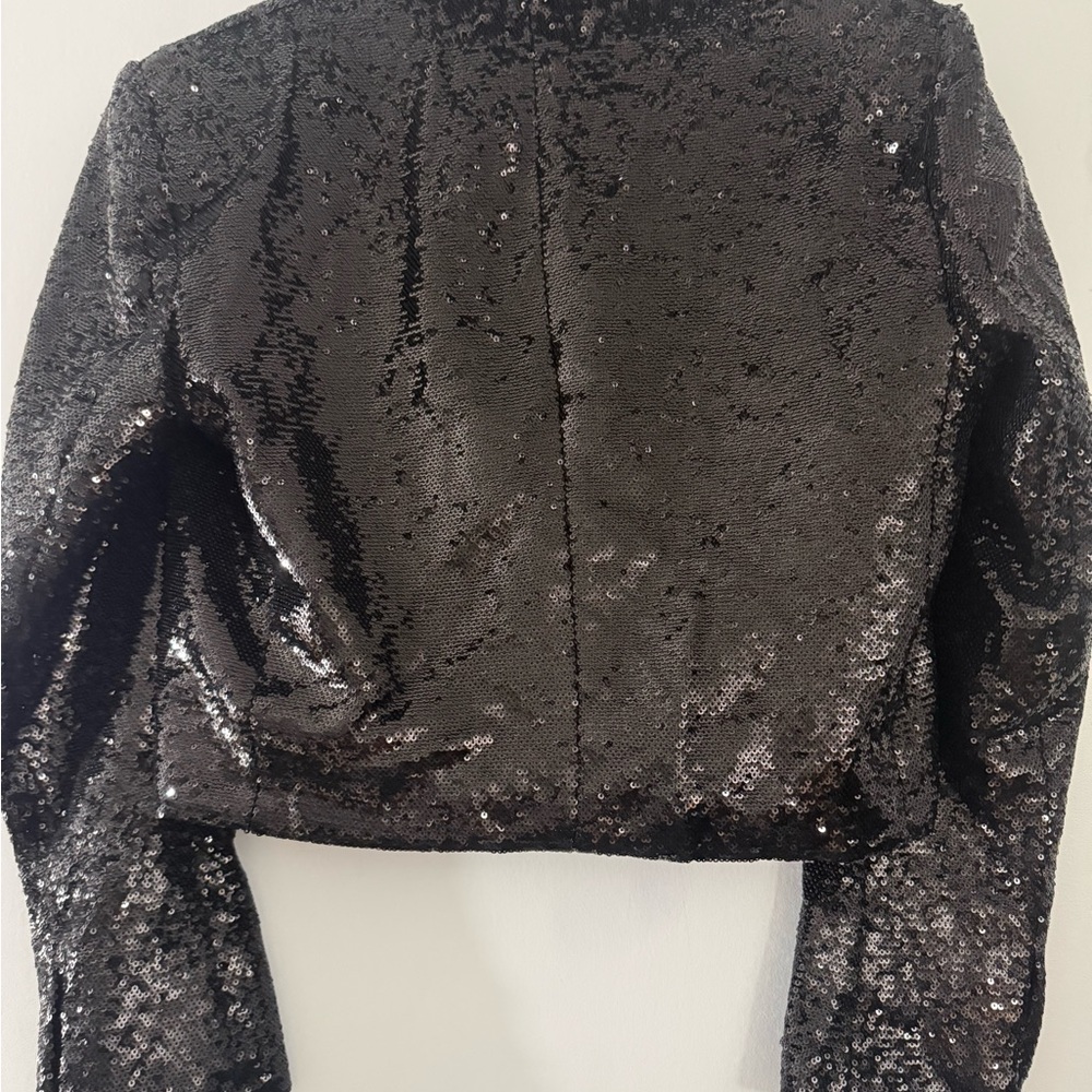 Zara Black Sequined Cropped Blazer with Satin Lapel - Picture 6 of 9